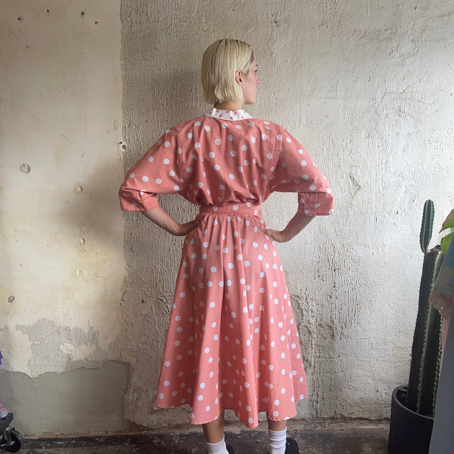 Pink Polka Dot Belted Dress S