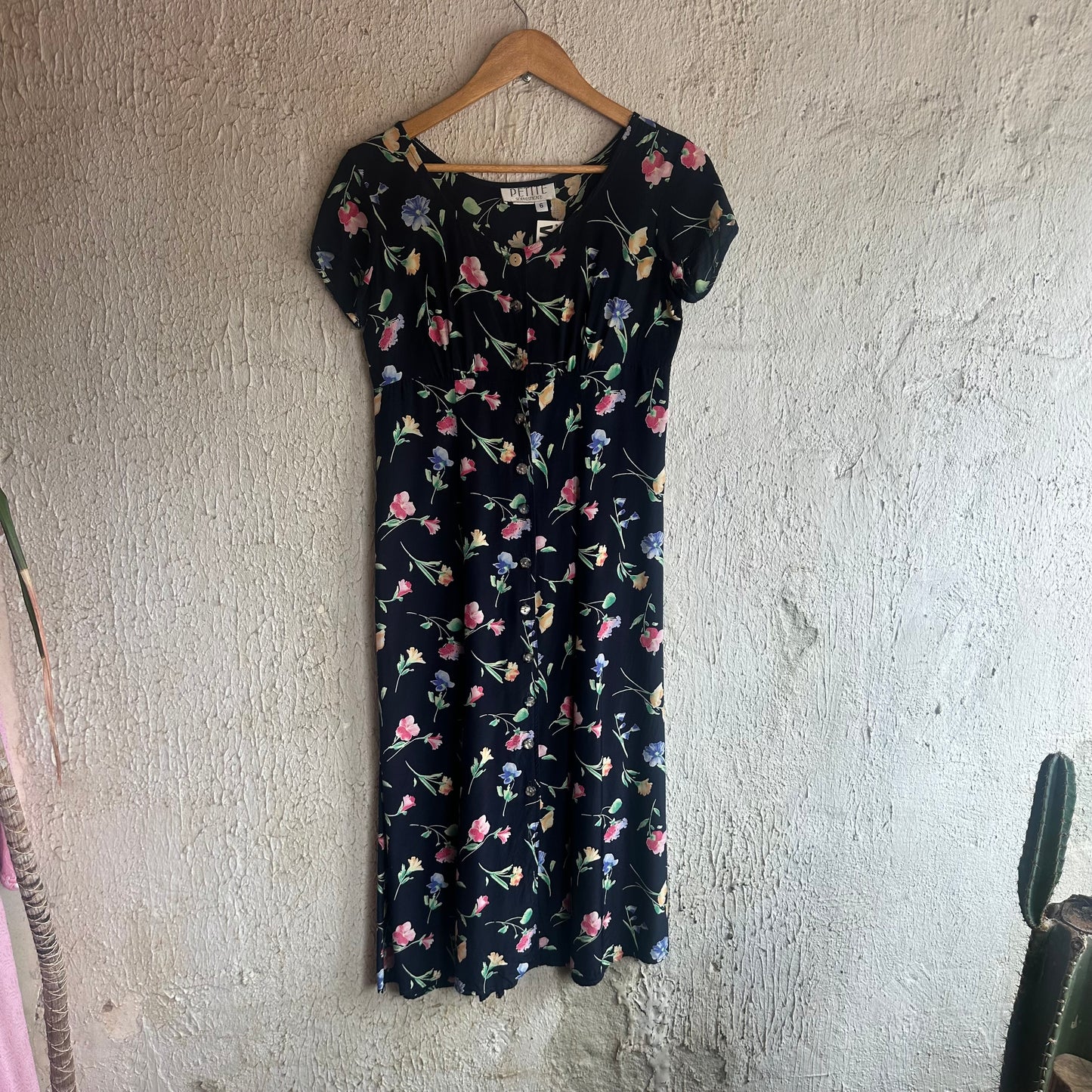 90s Petite Sophisticate Floral Maxi Button Dress S