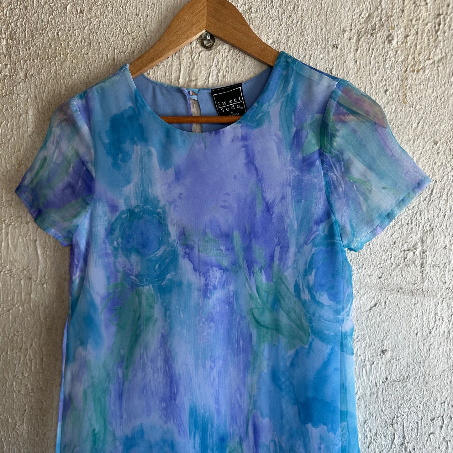 90s Blue Floral Watercolor Pattern Dress