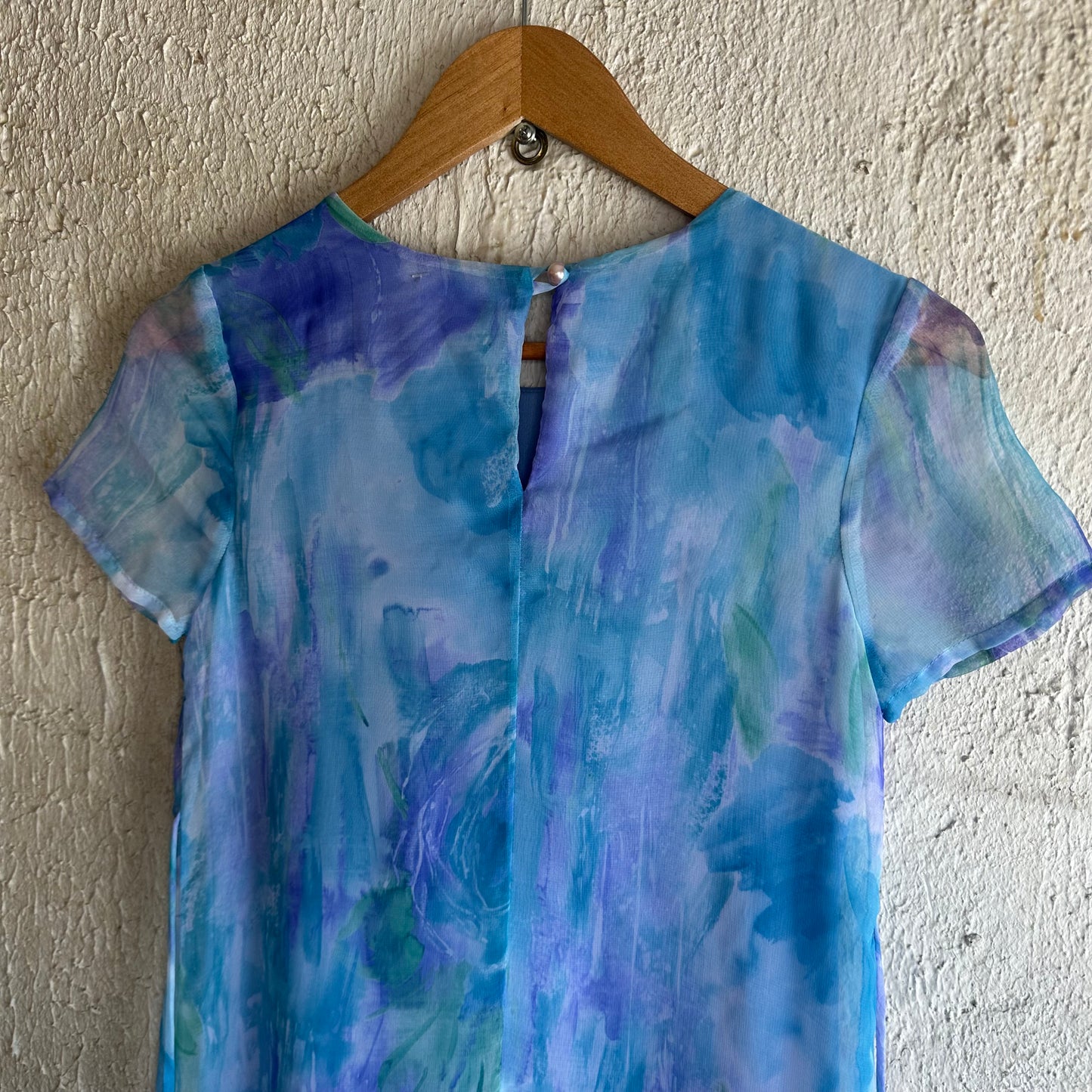 90s Blue Floral Watercolor Pattern Dress