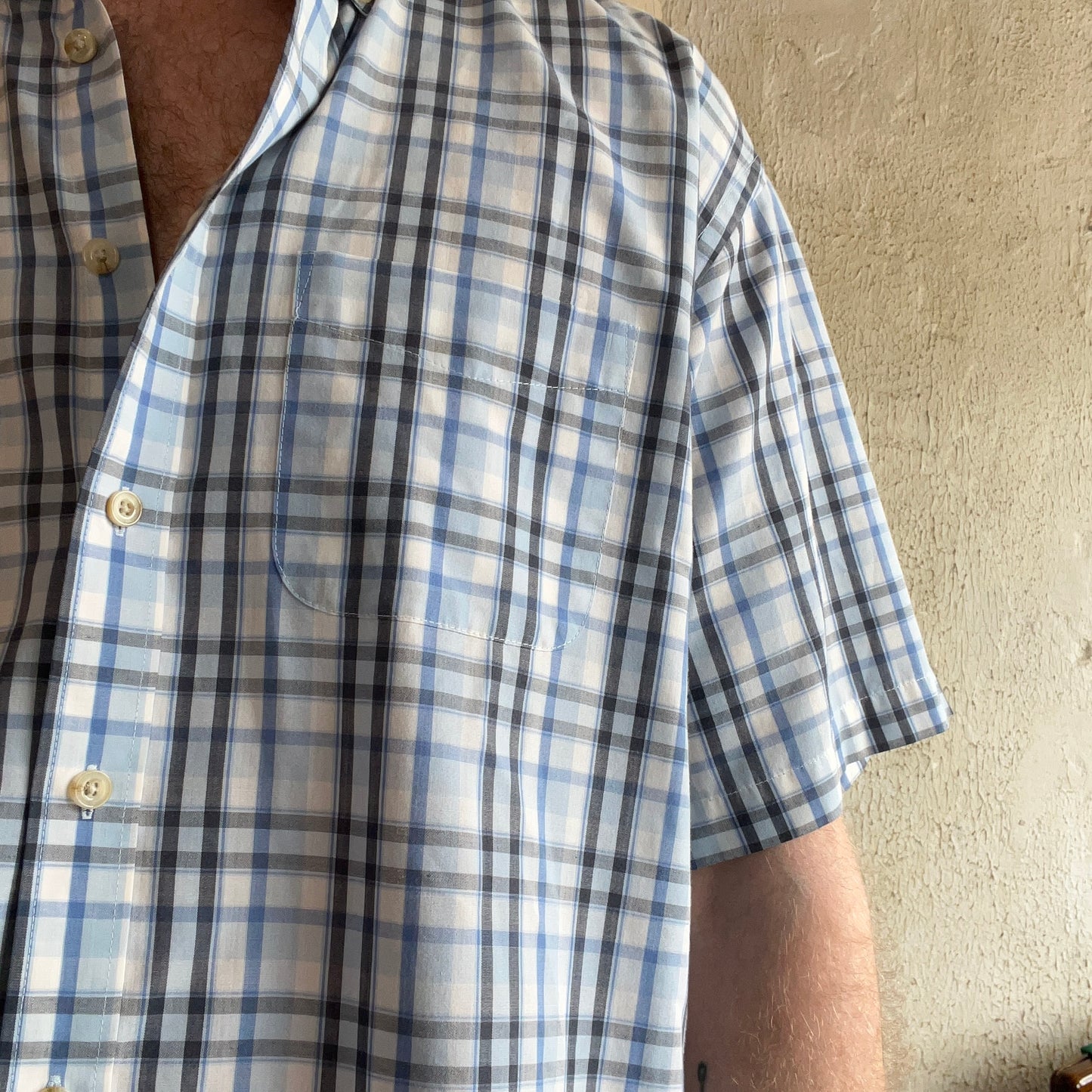 Blue Plaid Short Sleeve Button Down Shirt