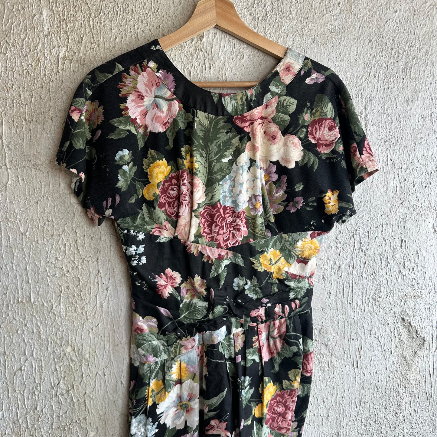 80s Floral Black Dress