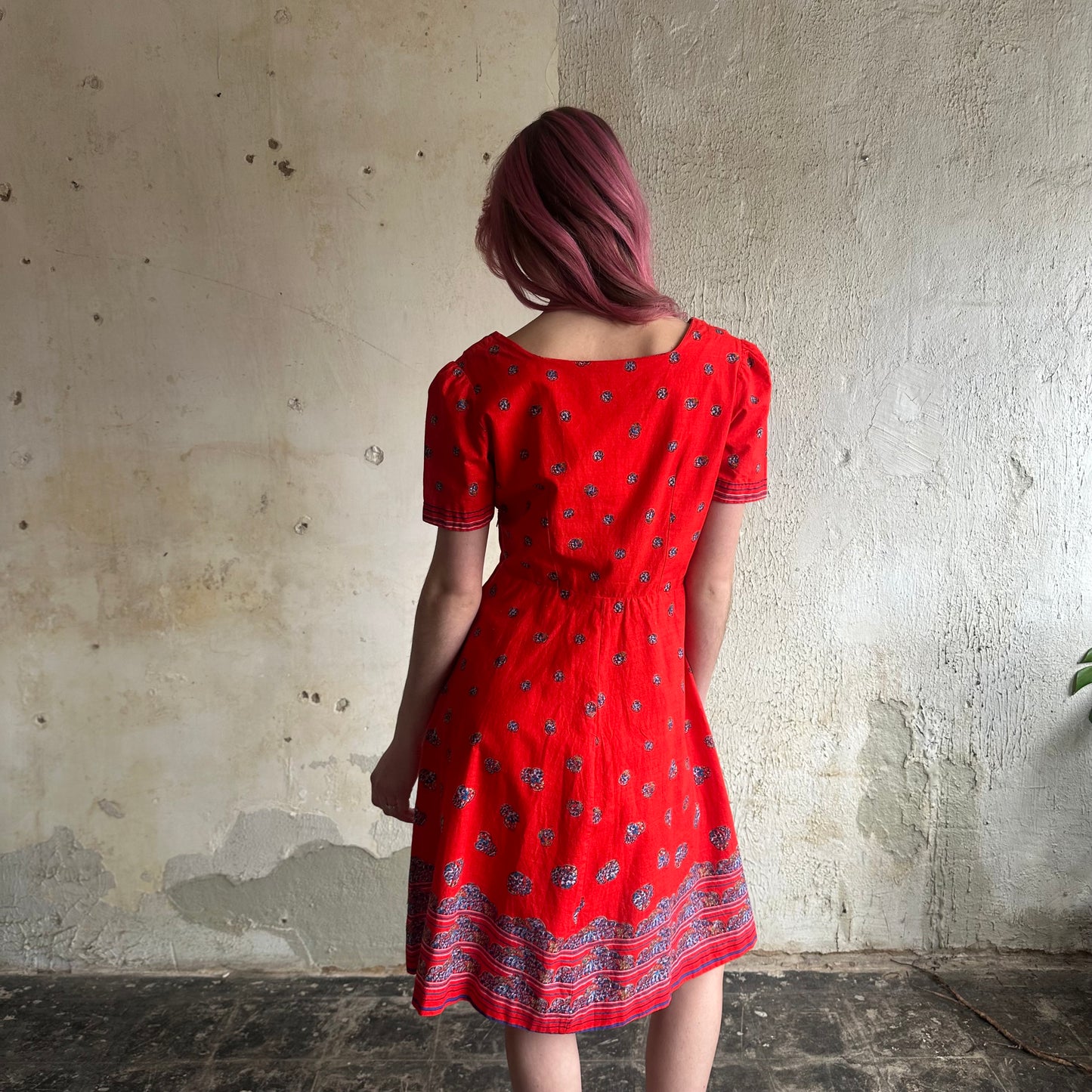 1950’s Red Fruit Plate Print Dress S