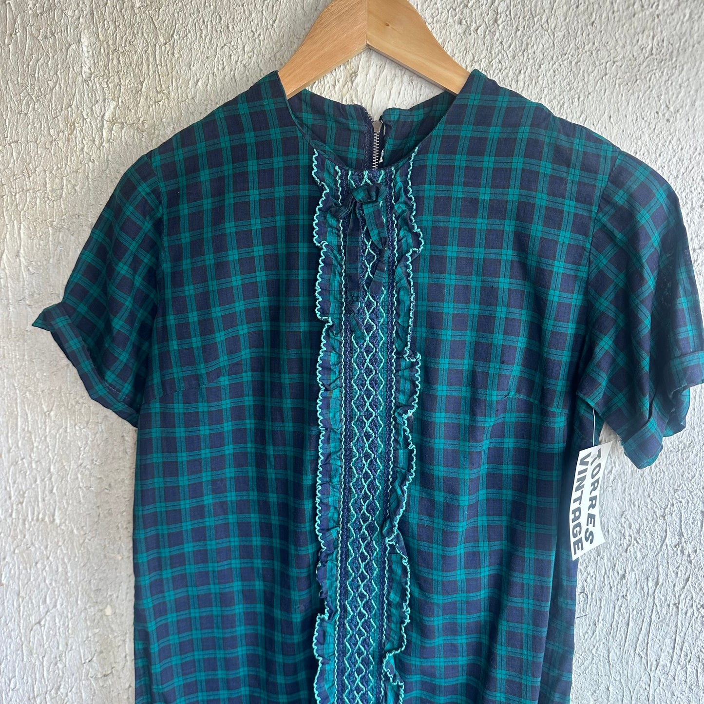 Vtg Plaid Ruffle Dress M