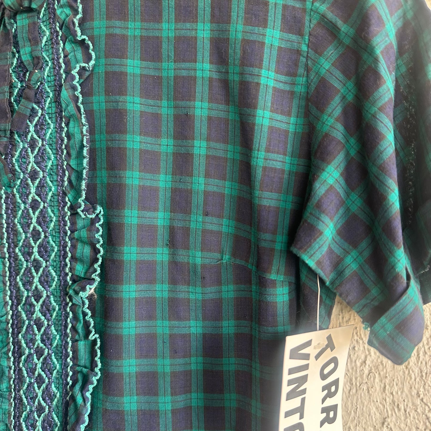 Vtg Plaid Ruffle Dress M