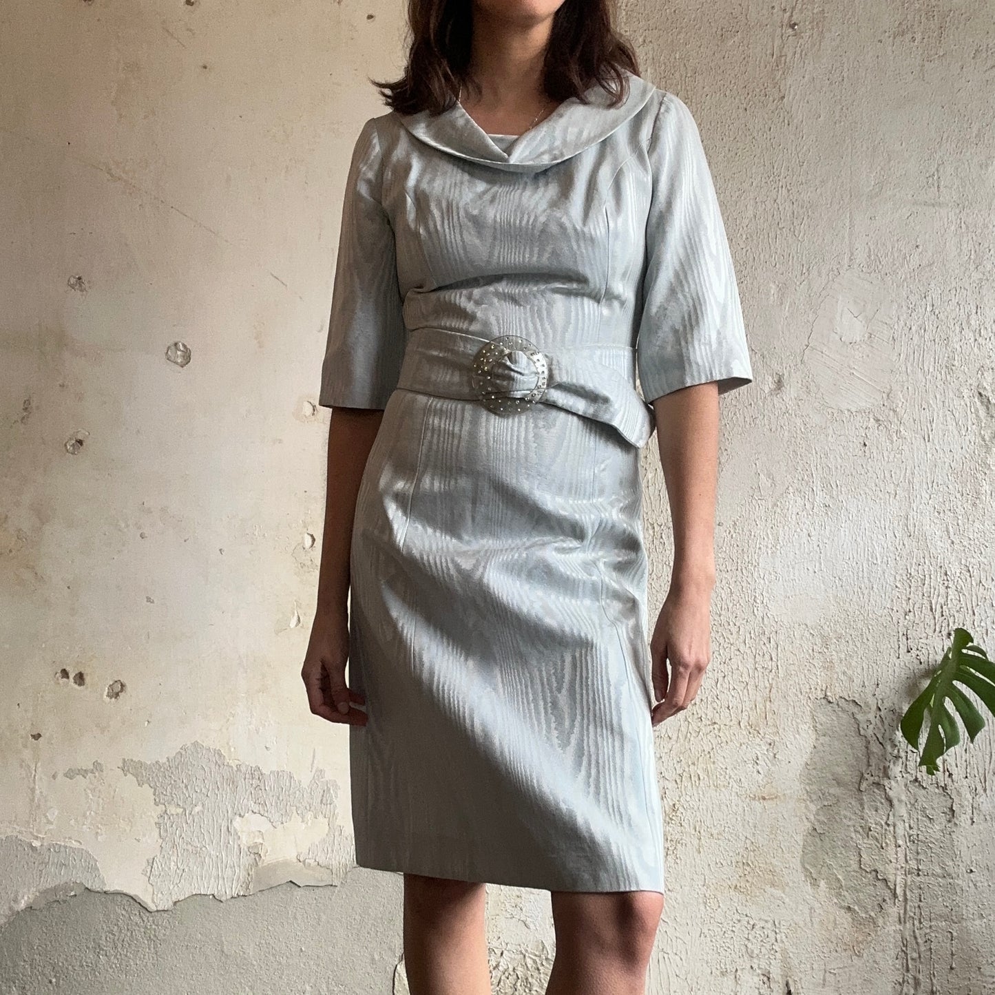 VTG Icy Blue Belted Dress Jeanne Durrell S