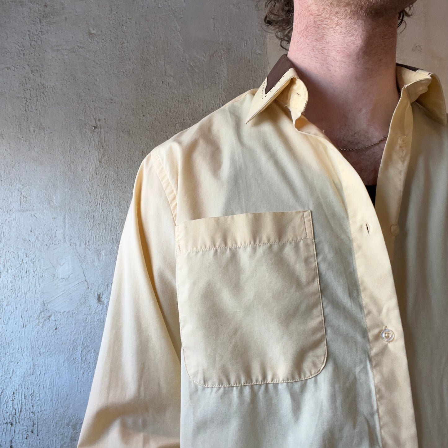 VTG Yellow Shirt w/ Brown Collar