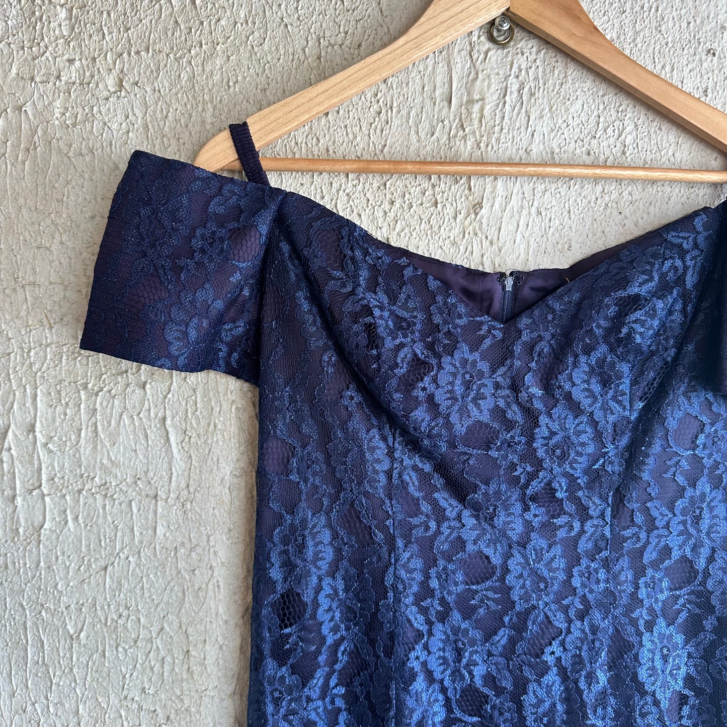 Jump 80s Navy Lace Off Shoulder Mini Dress S/M