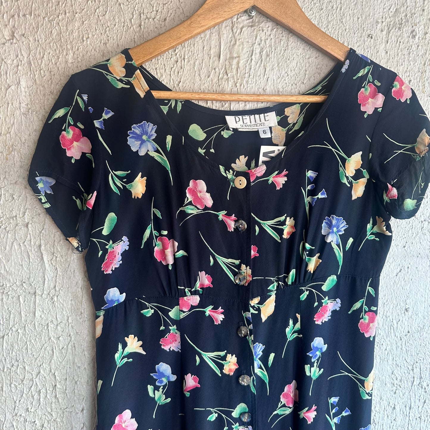 90s Petite Sophisticate Floral Maxi Button Dress S
