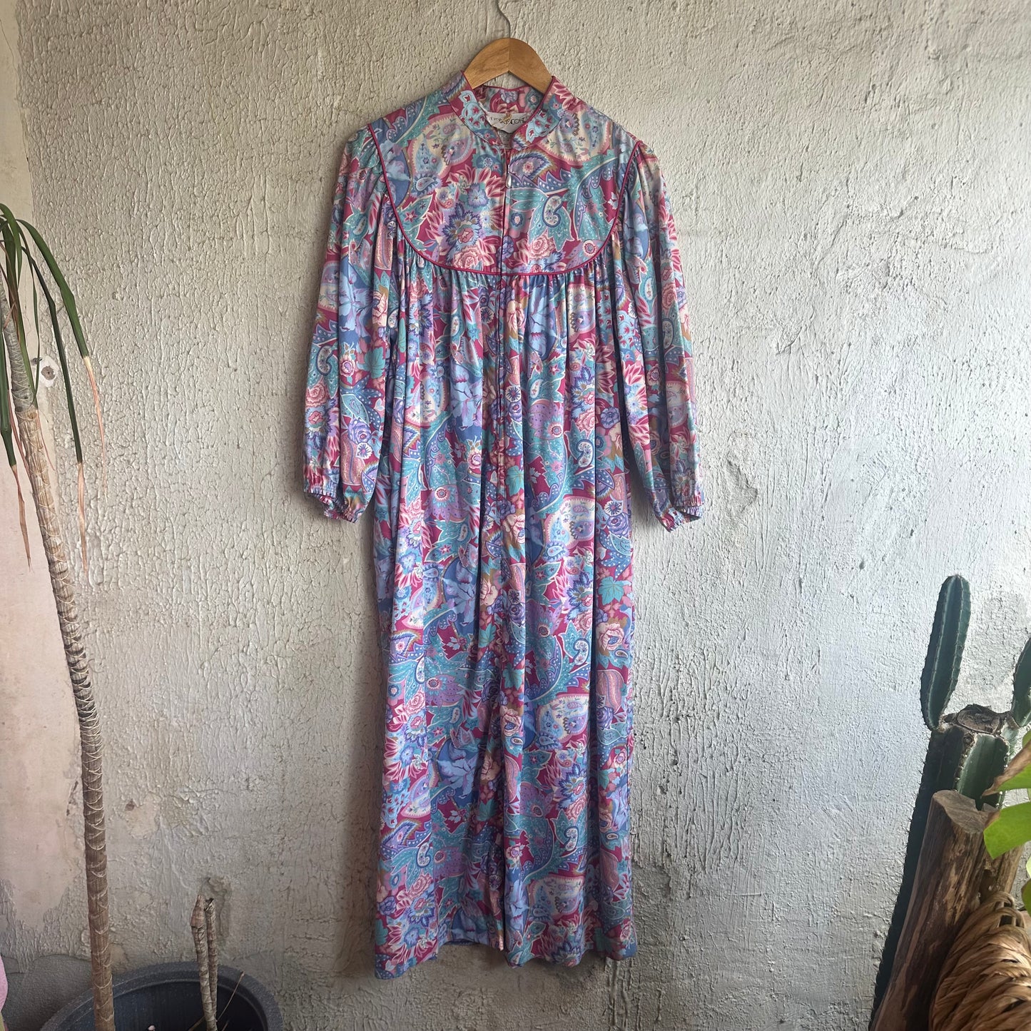 80s Paisley Peony Print Garden Dress M