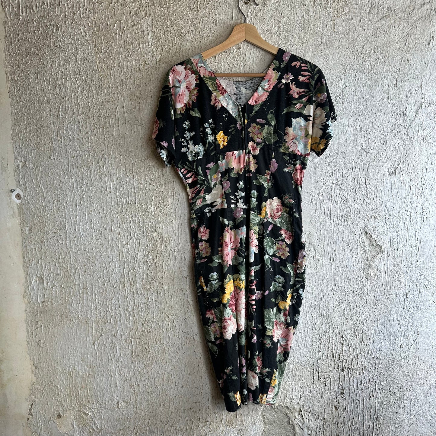 80s Floral Black Dress