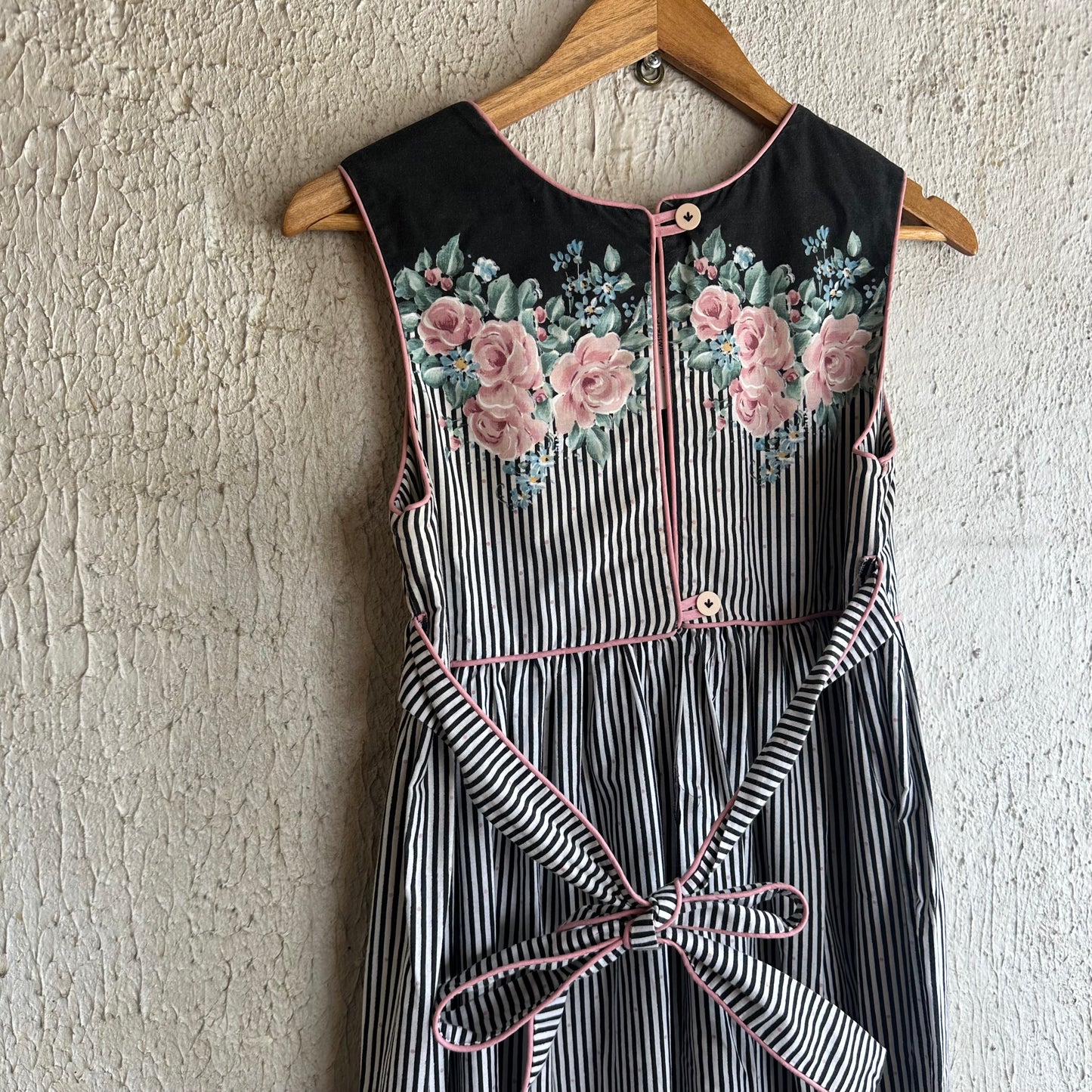 Handmade Pinstripe w/Roses Smock Dress S