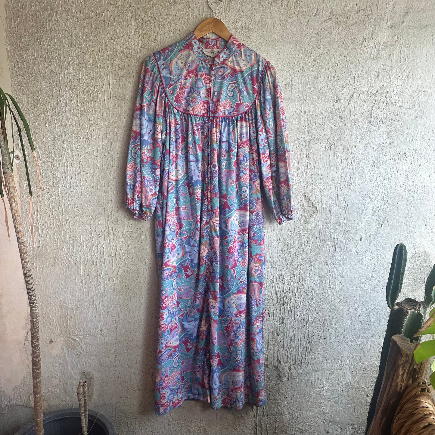 80s Paisley Peony Print Garden Dress M