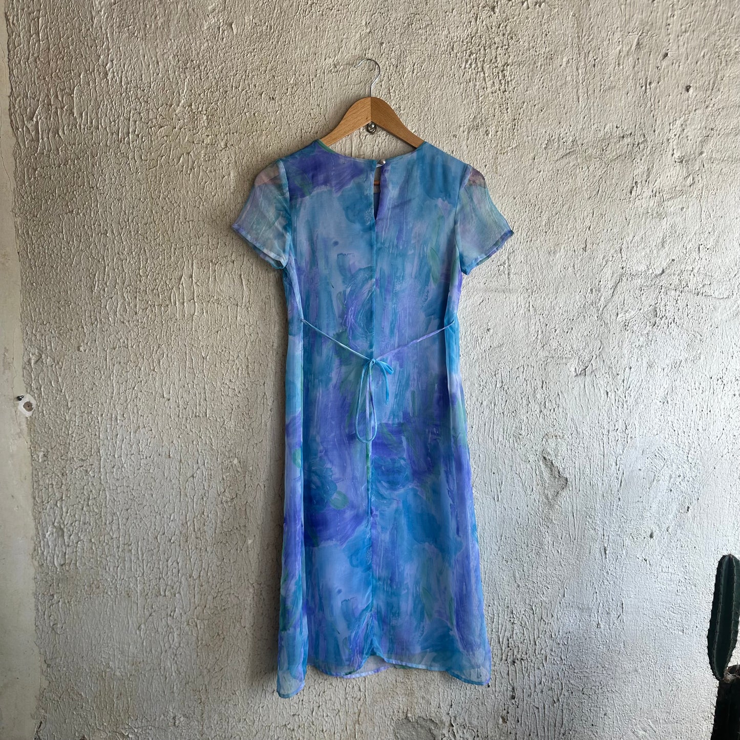 90s Blue Floral Watercolor Pattern Dress