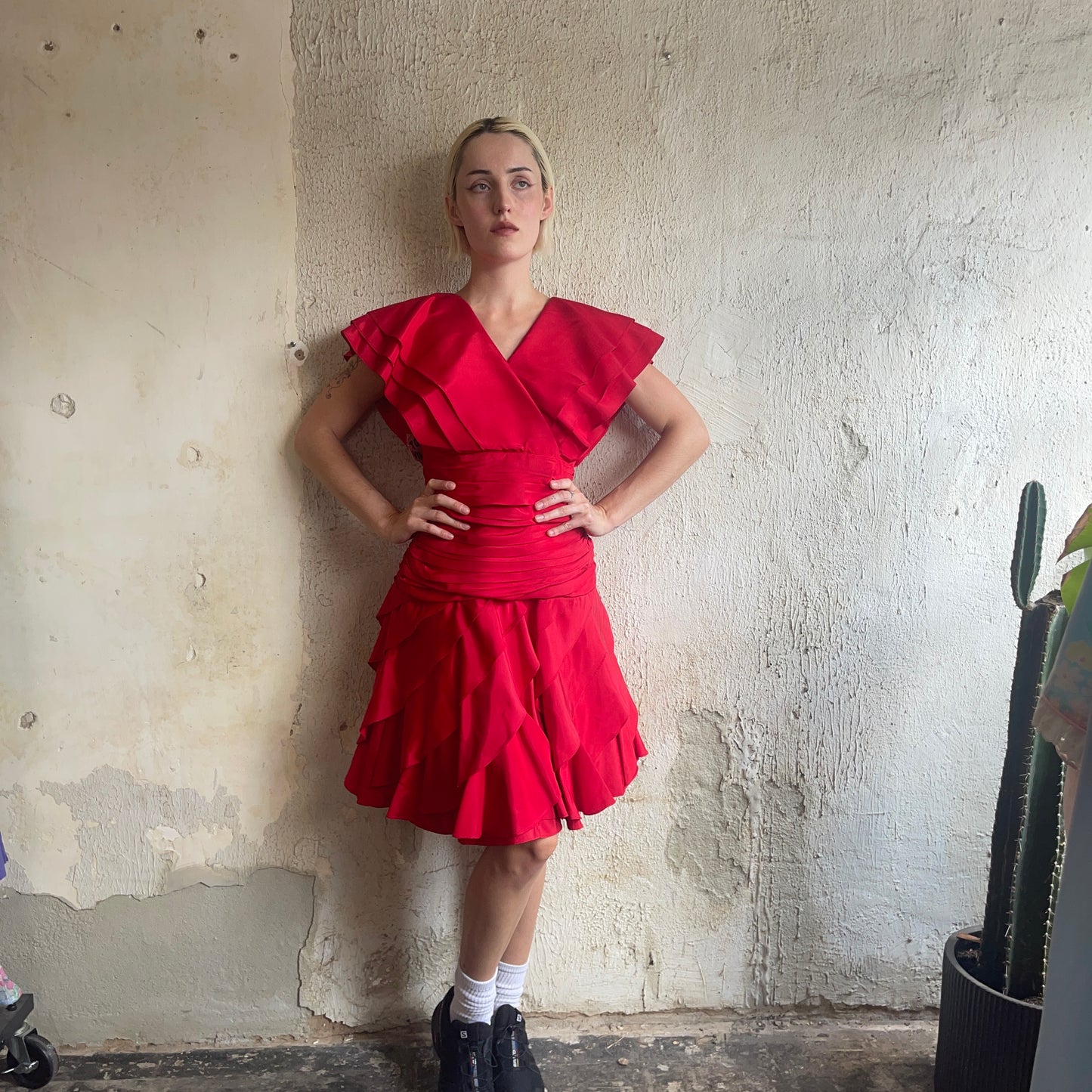 VTG Red Ruffle Cocktail Dress XS 