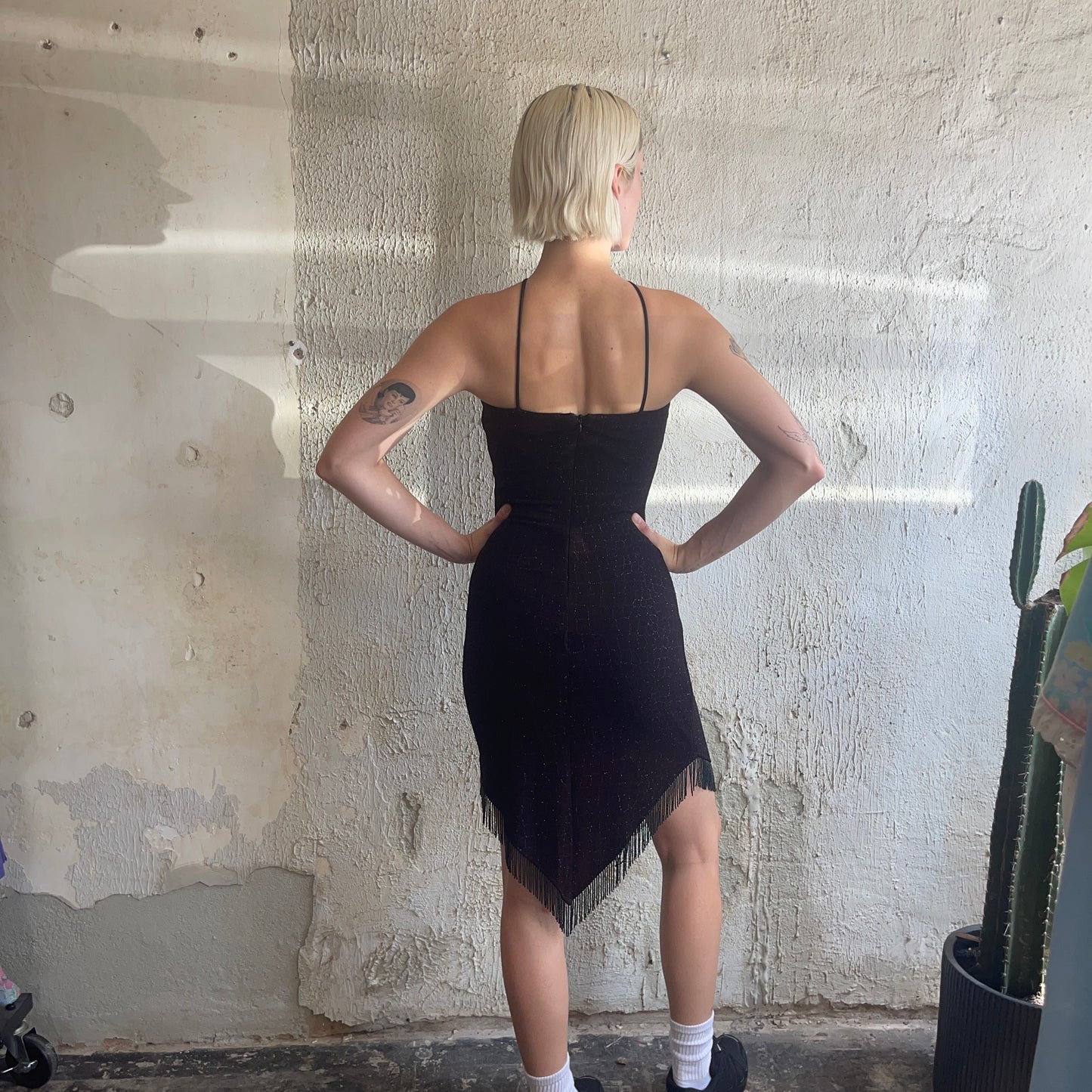 90s Red & Black Ombré Fringe Dress XS