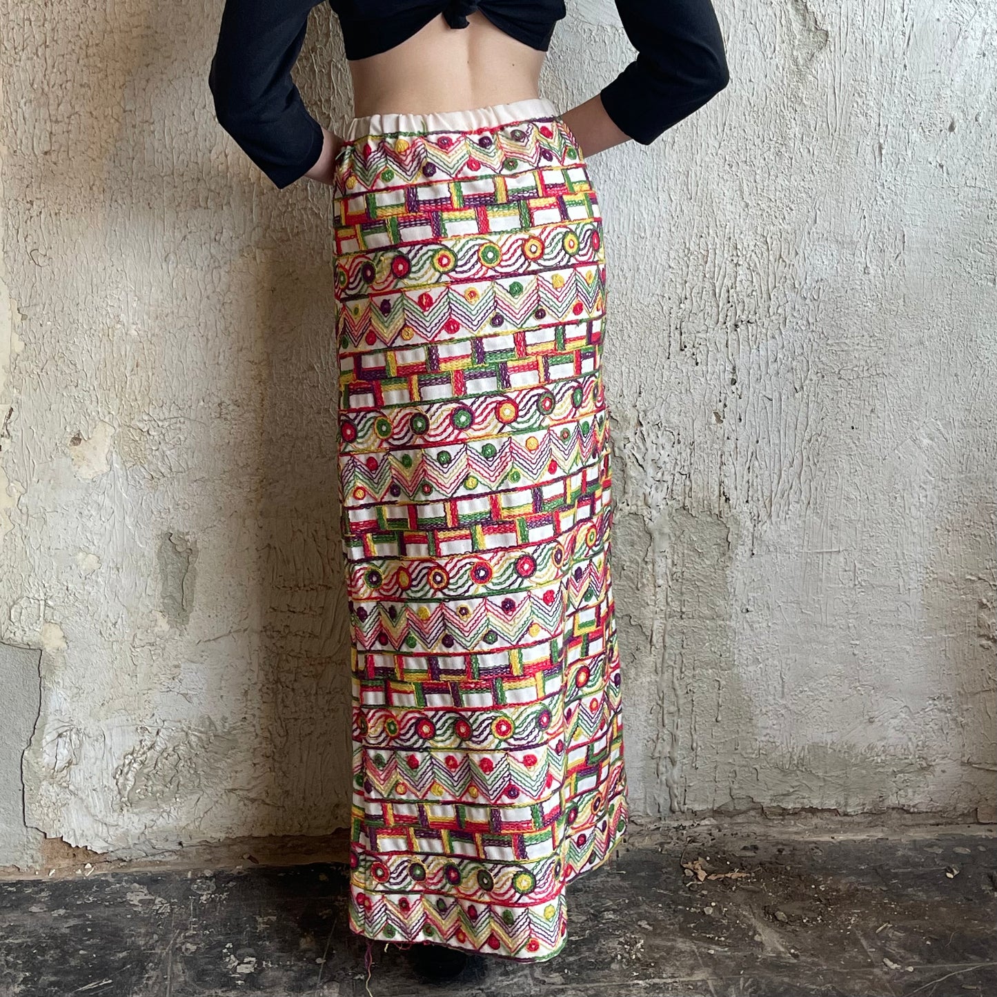 VTG ILGWU Maxi Embroidered Skirt S