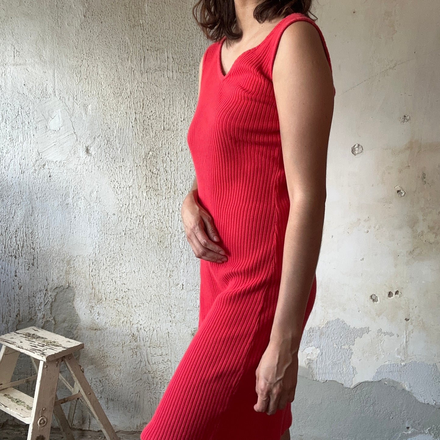 90’s Red Ribbed Tank Dress S
