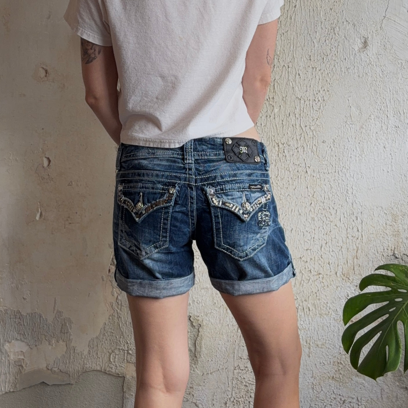 Y2K Miss Me Embellished Shorts S
