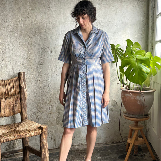 1950’s Cay Artley Blue Plaid Dress M