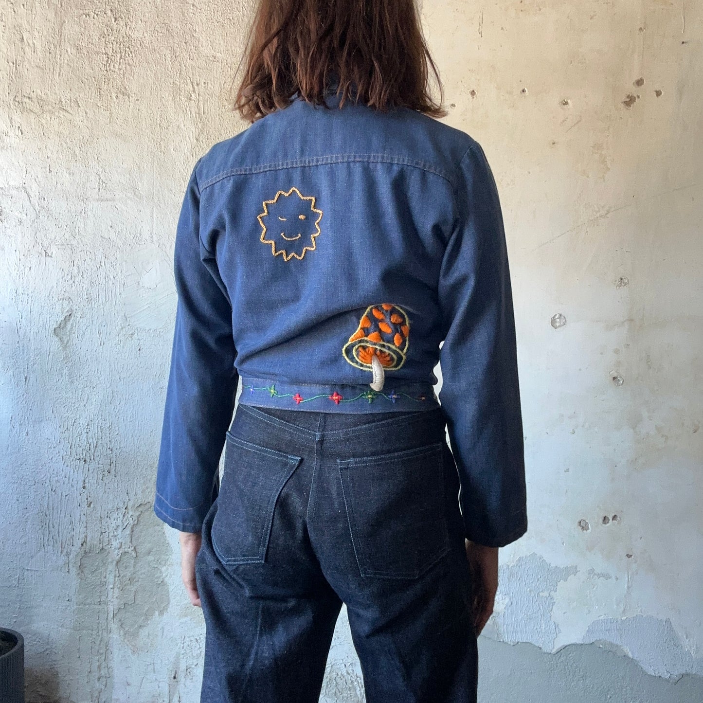 1970s Mushroom & Sunshine Denim Jacket S