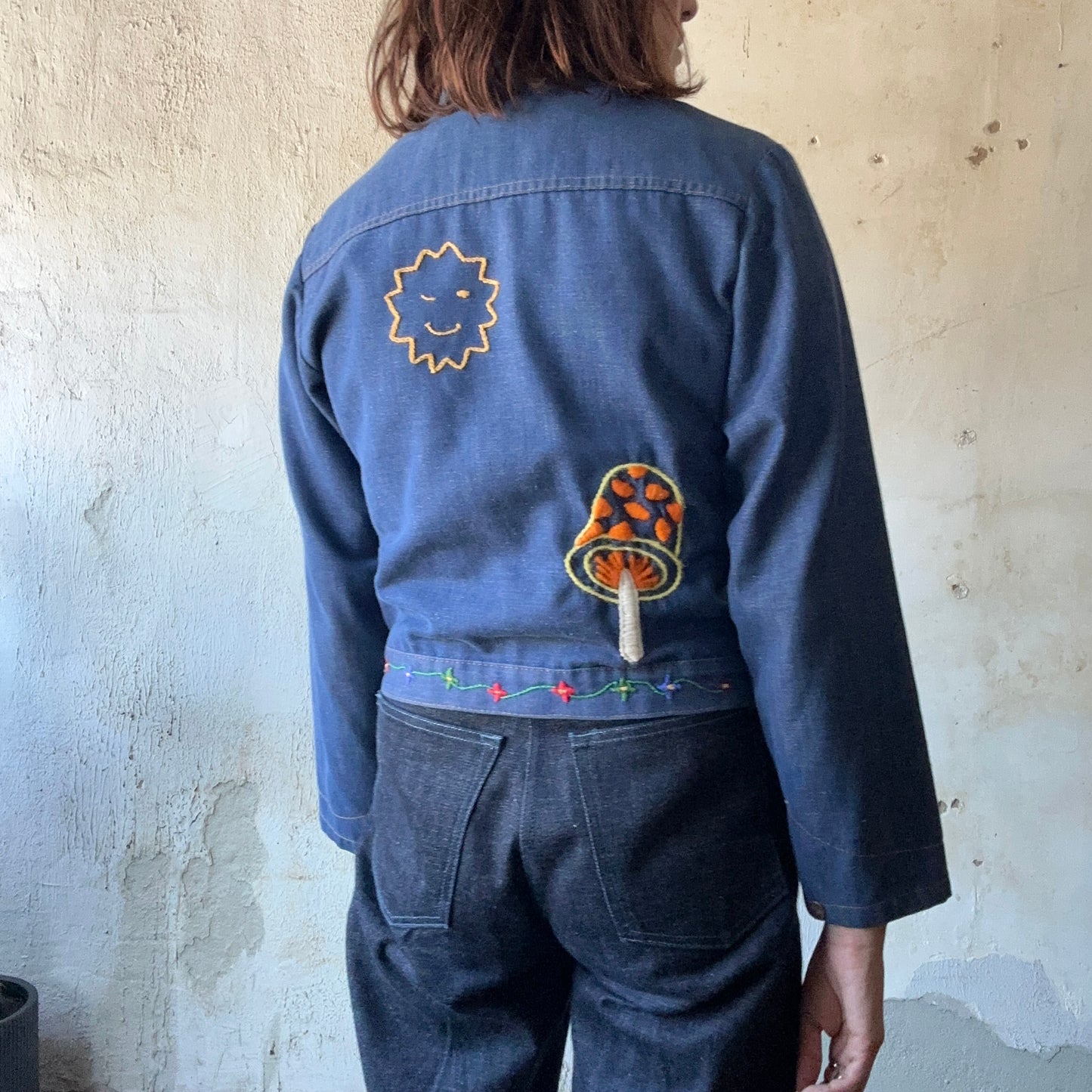 1970s Mushroom & Sunshine Denim Jacket S