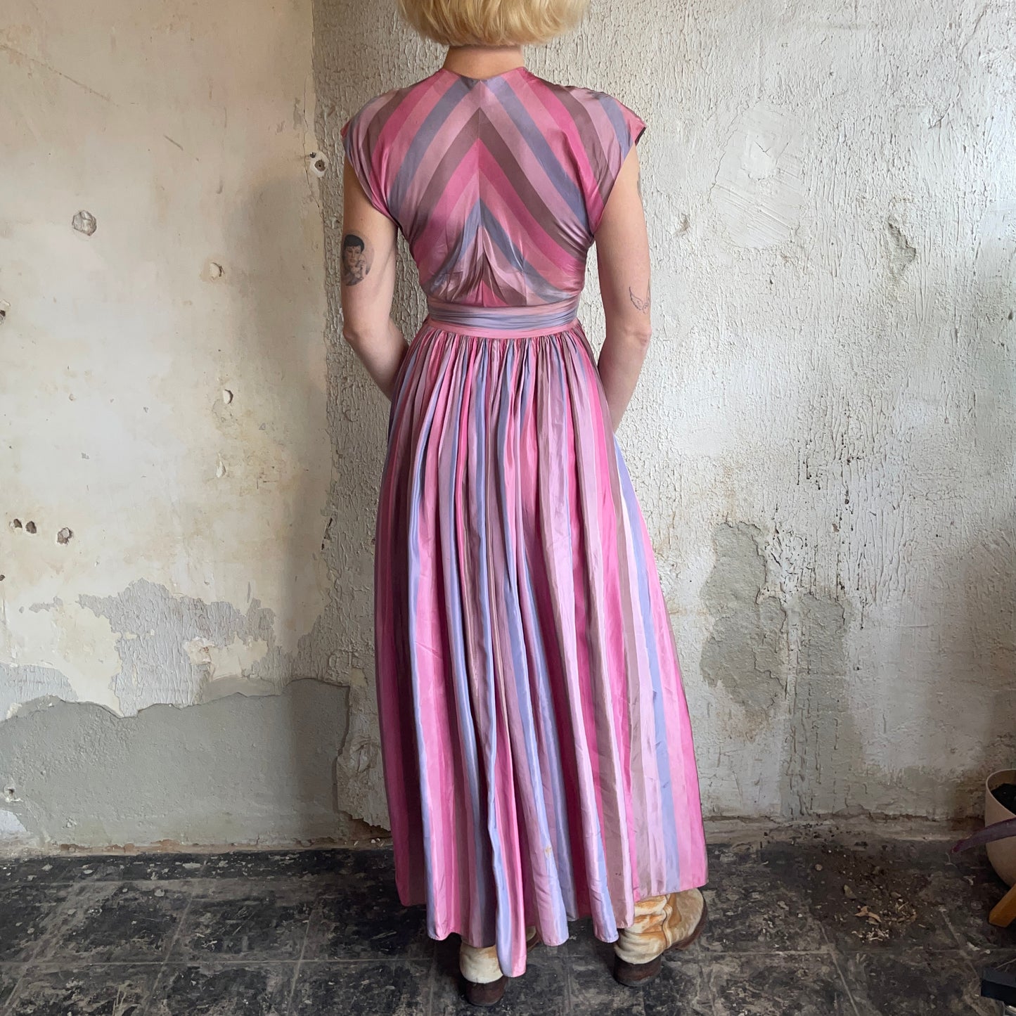 VTG Pinstriped Dress w/ High Buttons XXS/XS
