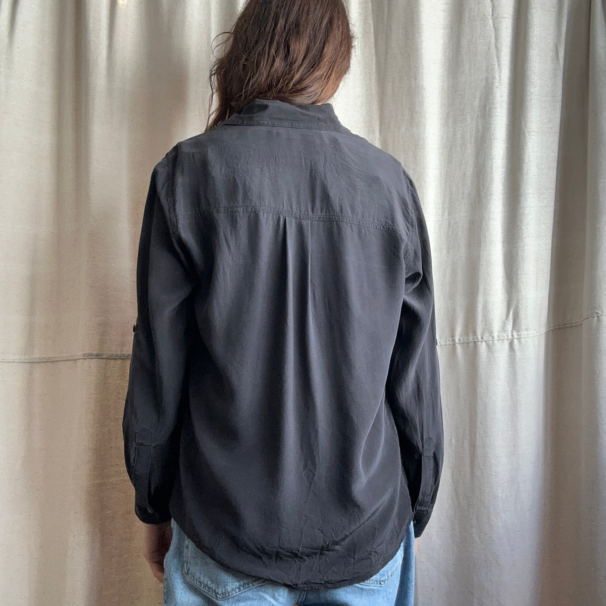 Silk Black Button Up S