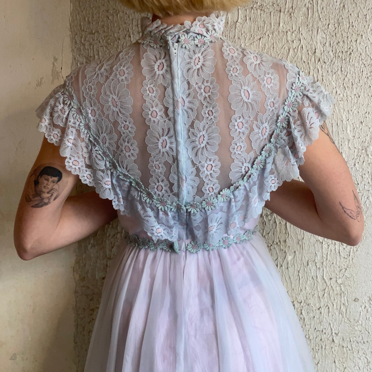 VTG Blue/Purple Maxi High Collar Flower Print Dress XXS/XS