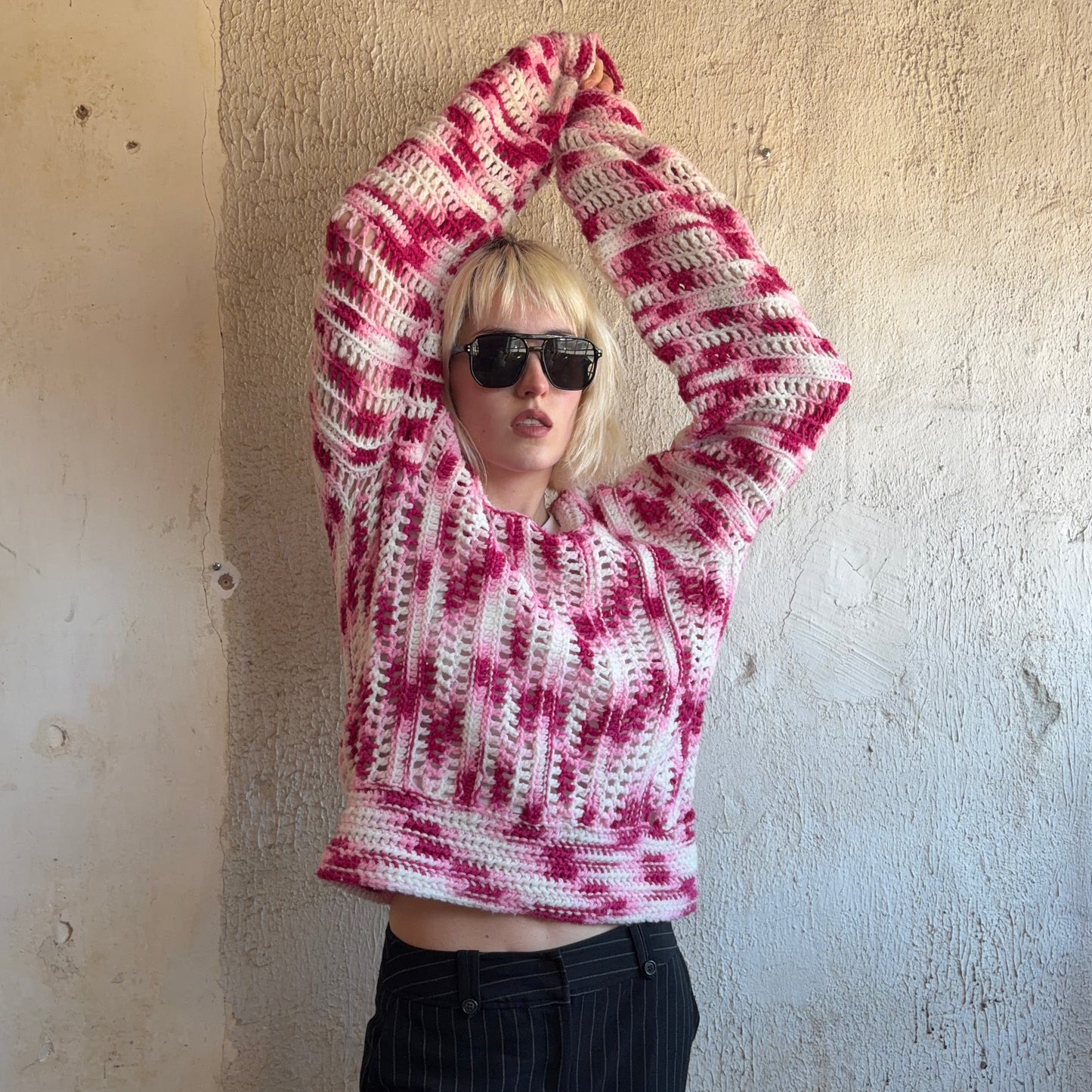 VTG Pink Crochet Sweater M