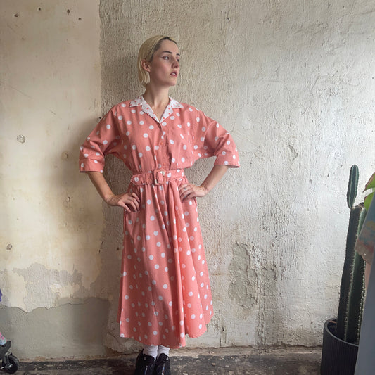 Pink Polka Dot Belted Dress S