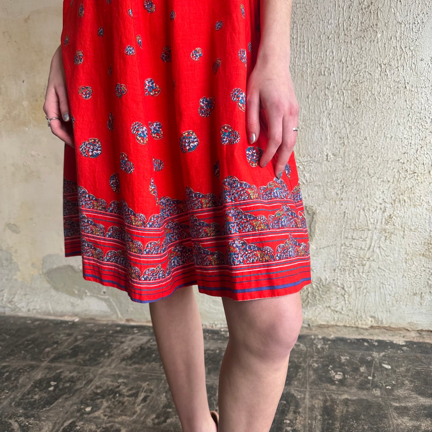 1950’s Red Fruit Plate Print Dress S