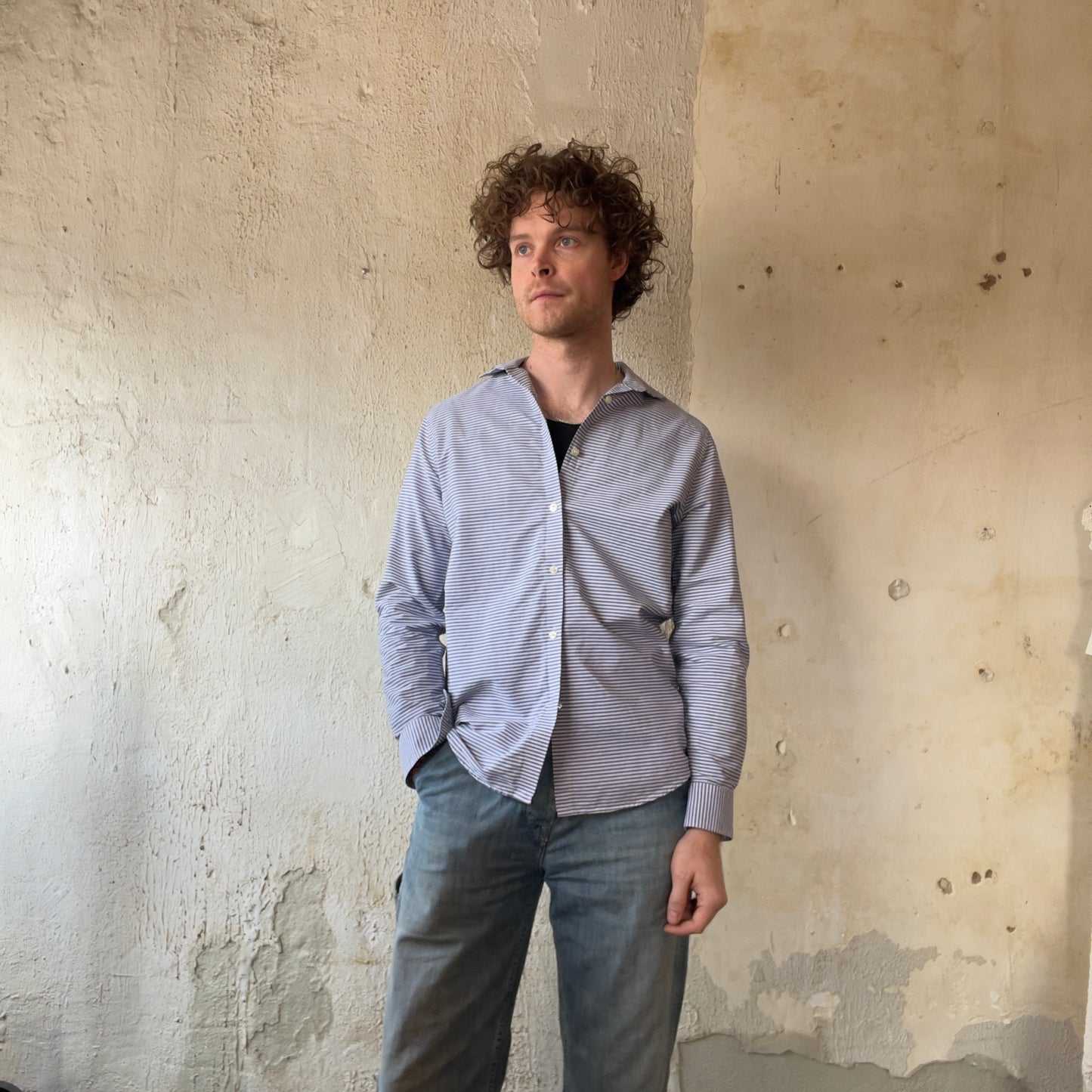 Murano Blue and White Striped Shirt