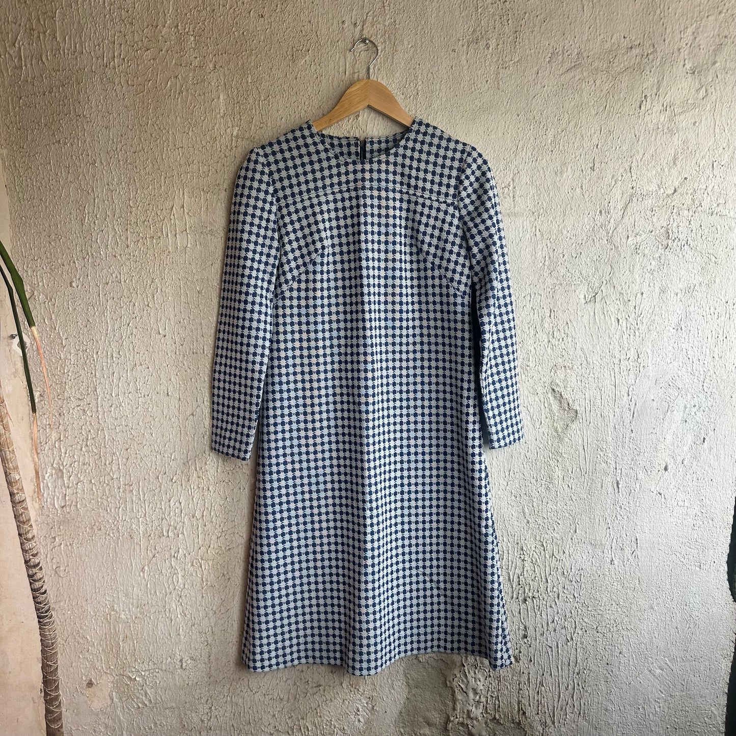 Blue + White Patterned Midi Dress M