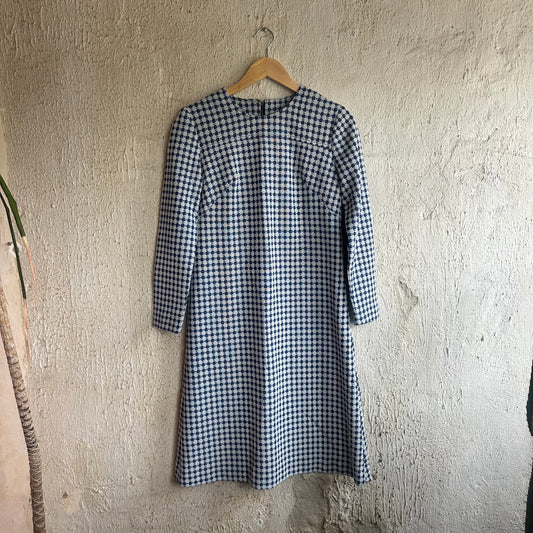 Blue + White Patterned Midi Dress M