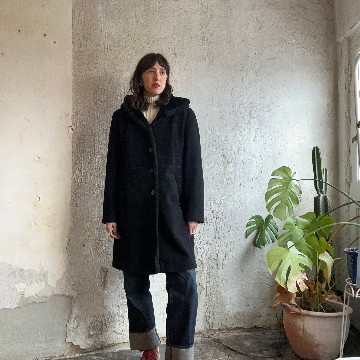 VTG Soft Black Hooded Coat