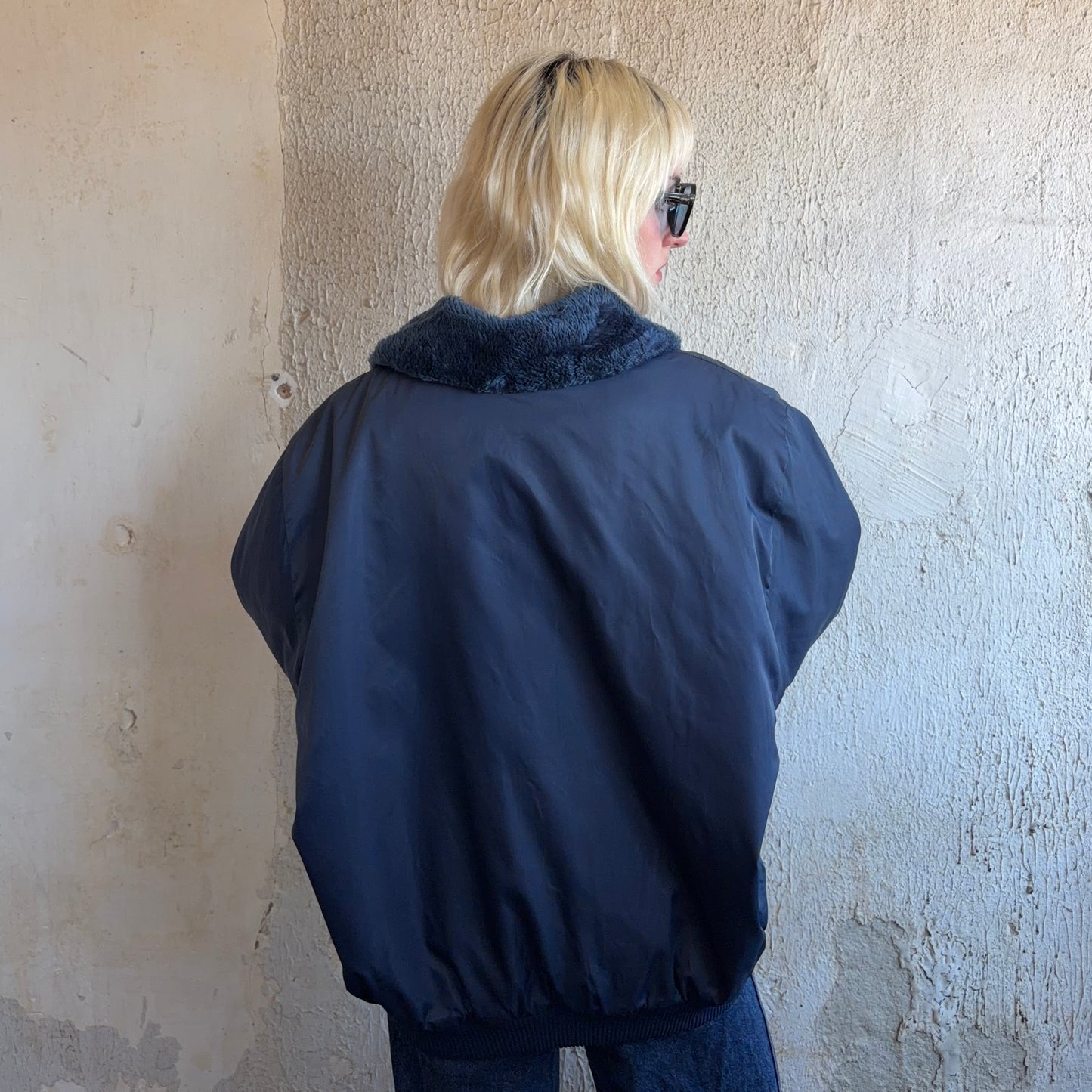 VTG Blue Fur Collar Bomber XXL