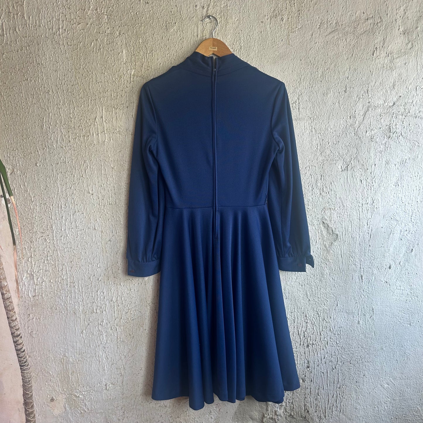 Vtg Navy Blue Long Sleeve Dress M