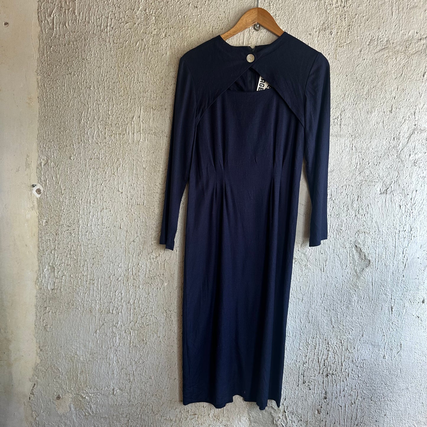 1980s Tanner Navy Linen Long Sleeve Dress S