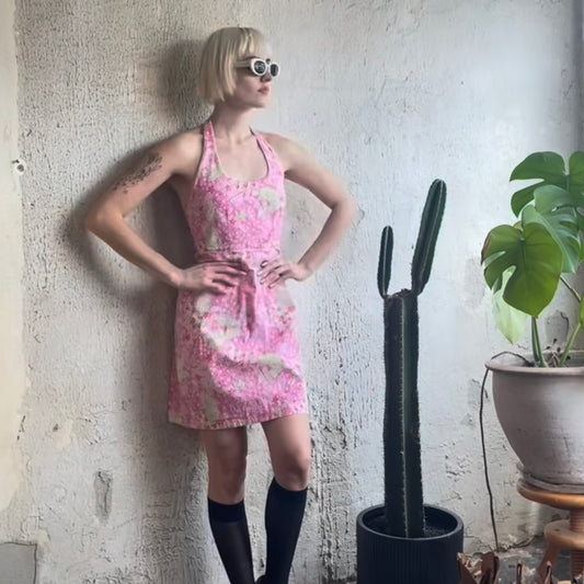 Y2K Pink Halter Beach Dress S
