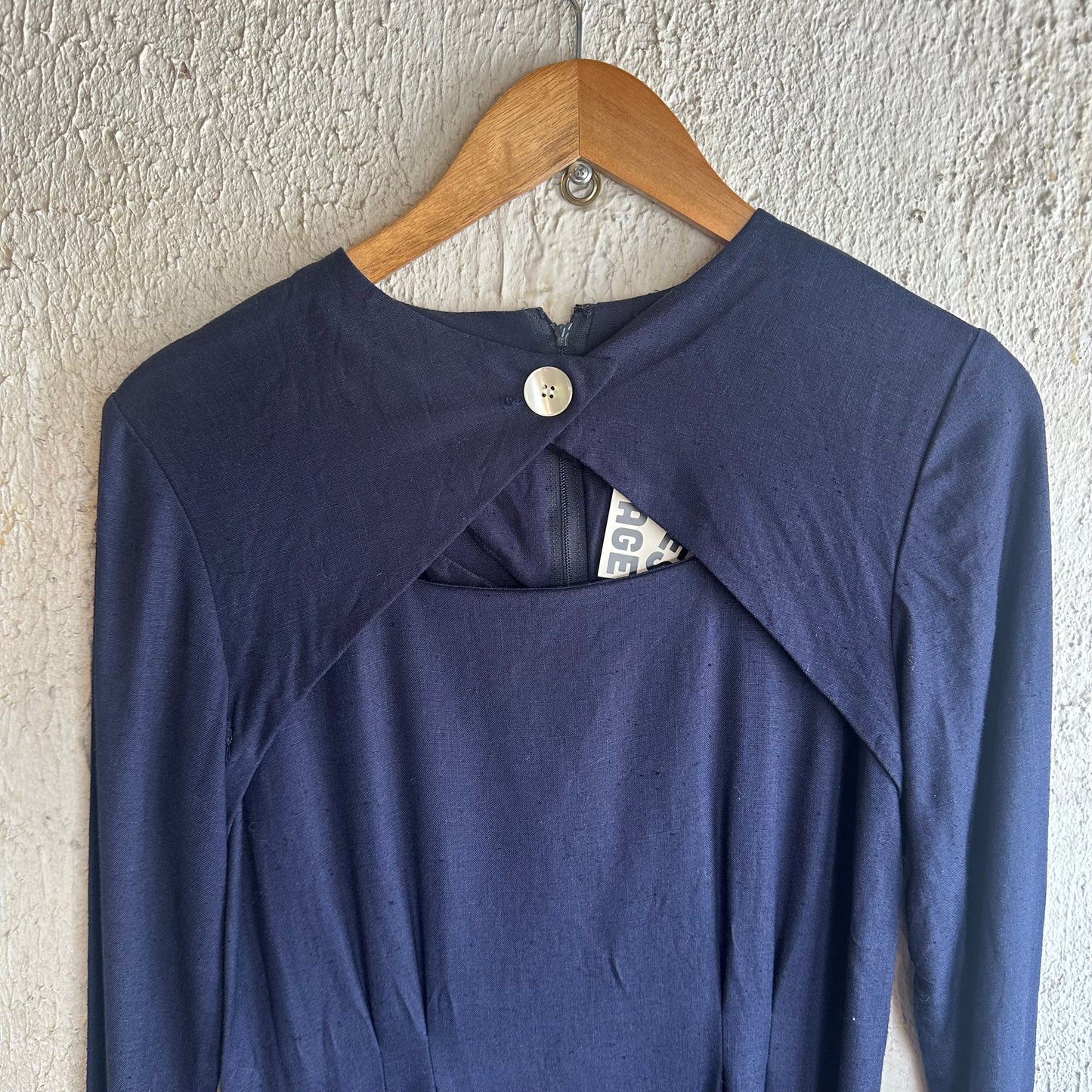 1980s Tanner Navy Linen Long Sleeve Dress S