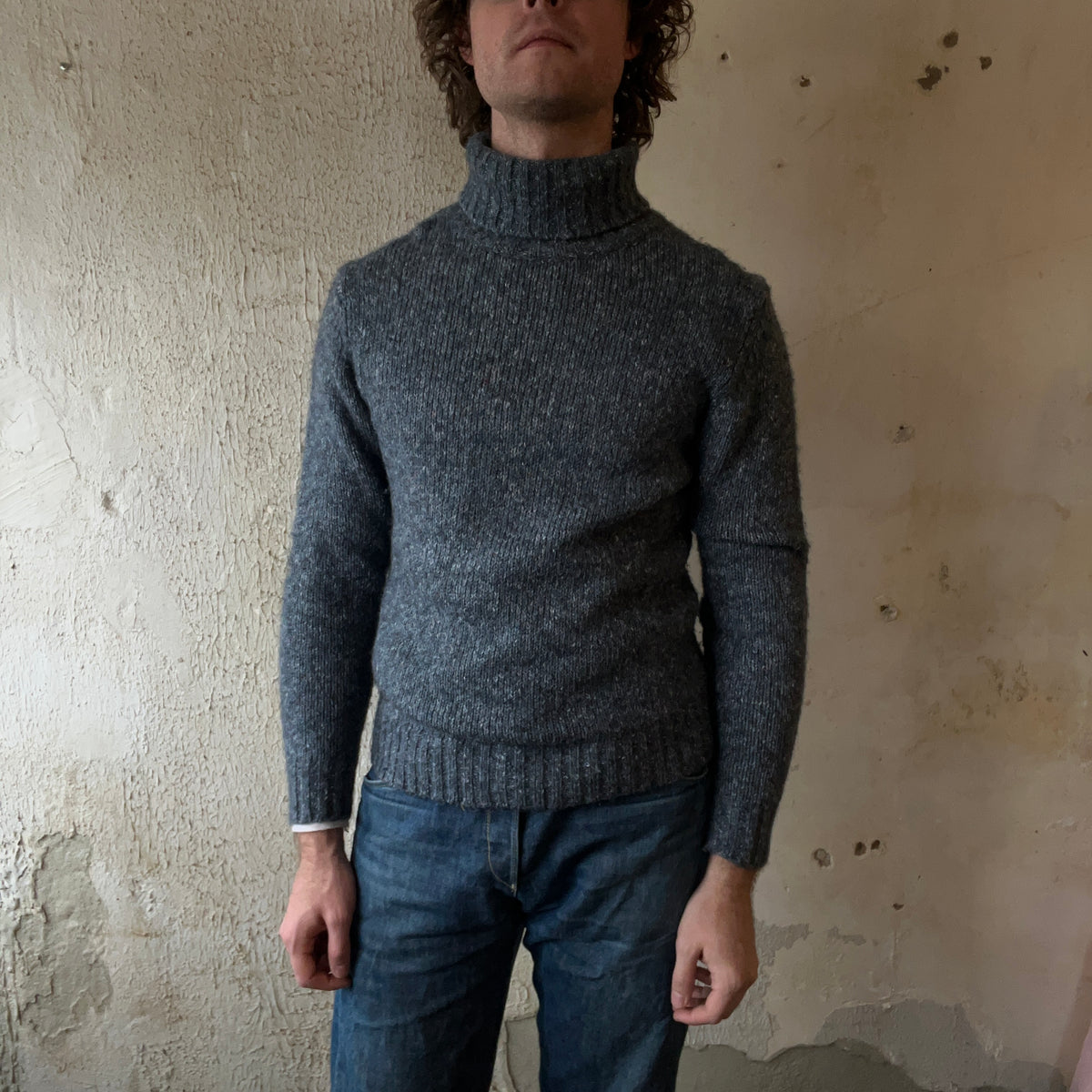 LL BEAN BLUE KNIT TURTLENECK