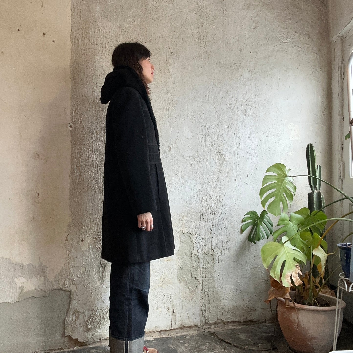 VTG Soft Black Hooded Coat