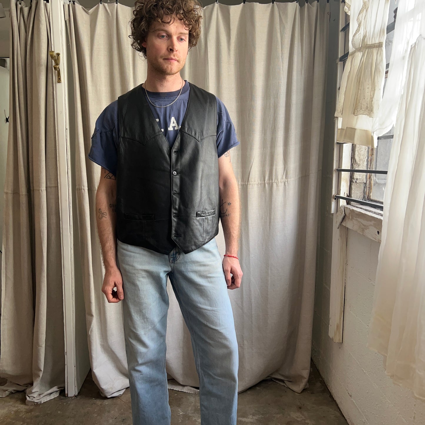 VTG Black Leather Vest