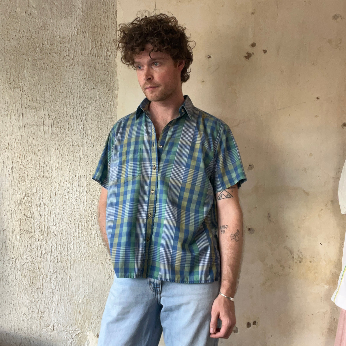 VTG Blue & Green Plaid Shirt