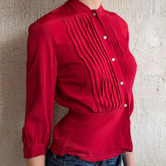 1950’s Red Pleated Blouse XXS