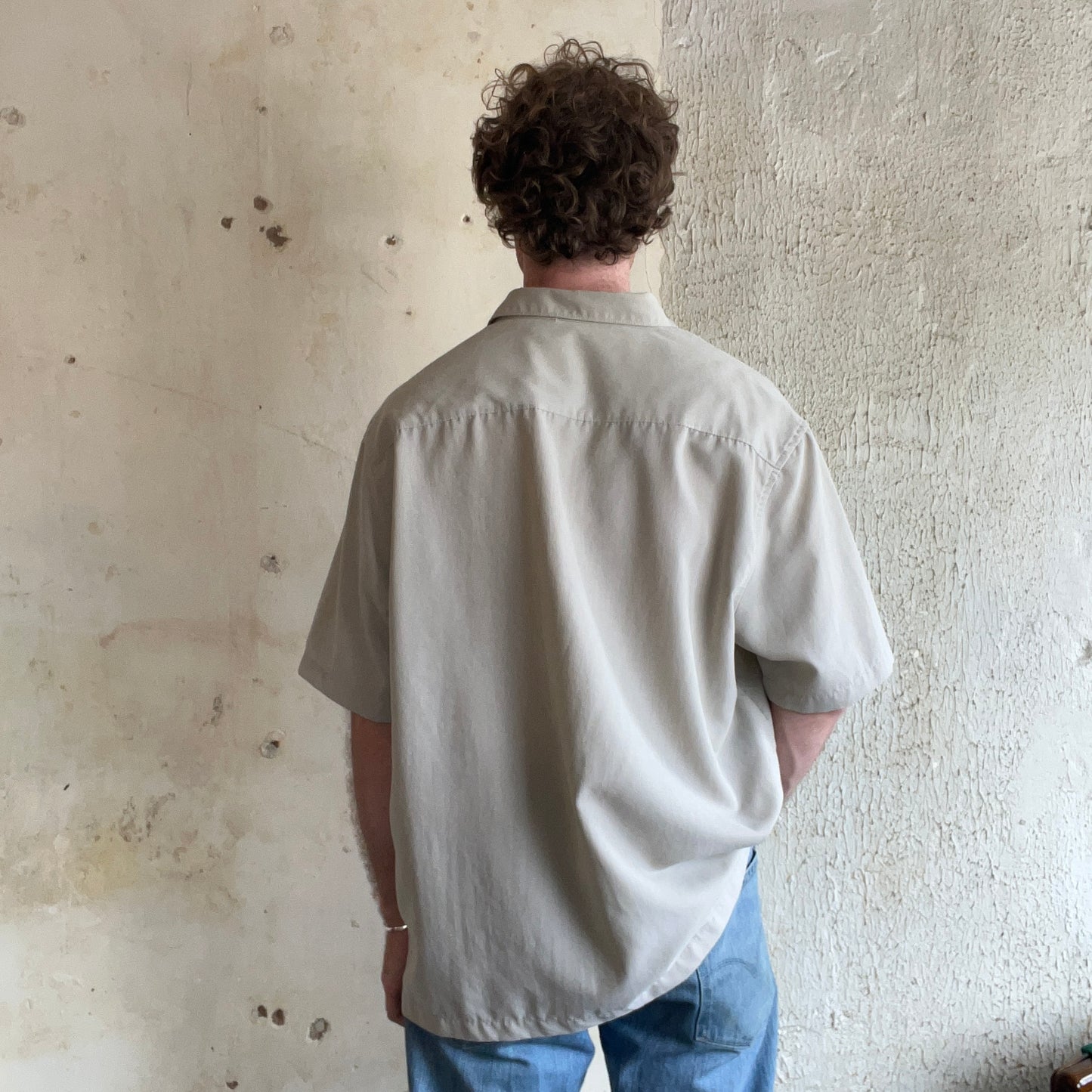 Axist Beige Pleated Button up Short Sleeve Shirt