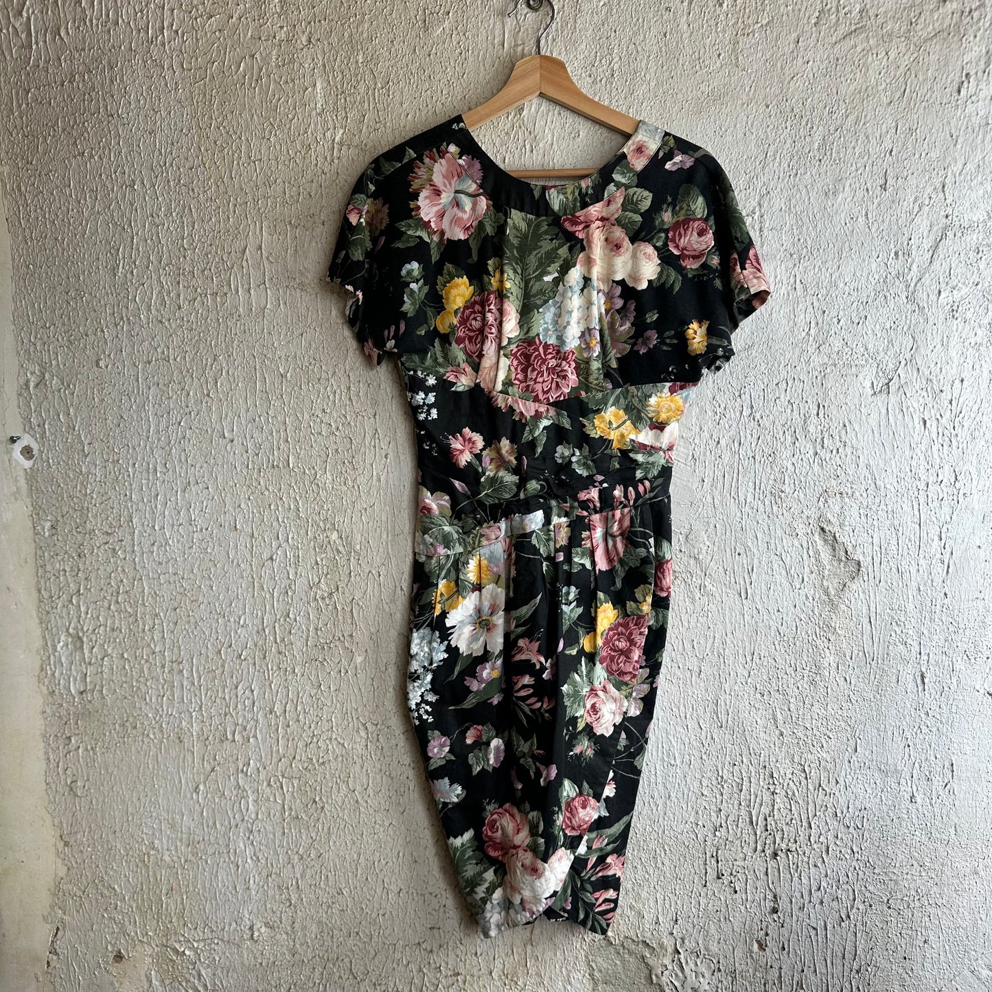 80s Floral Black Dress