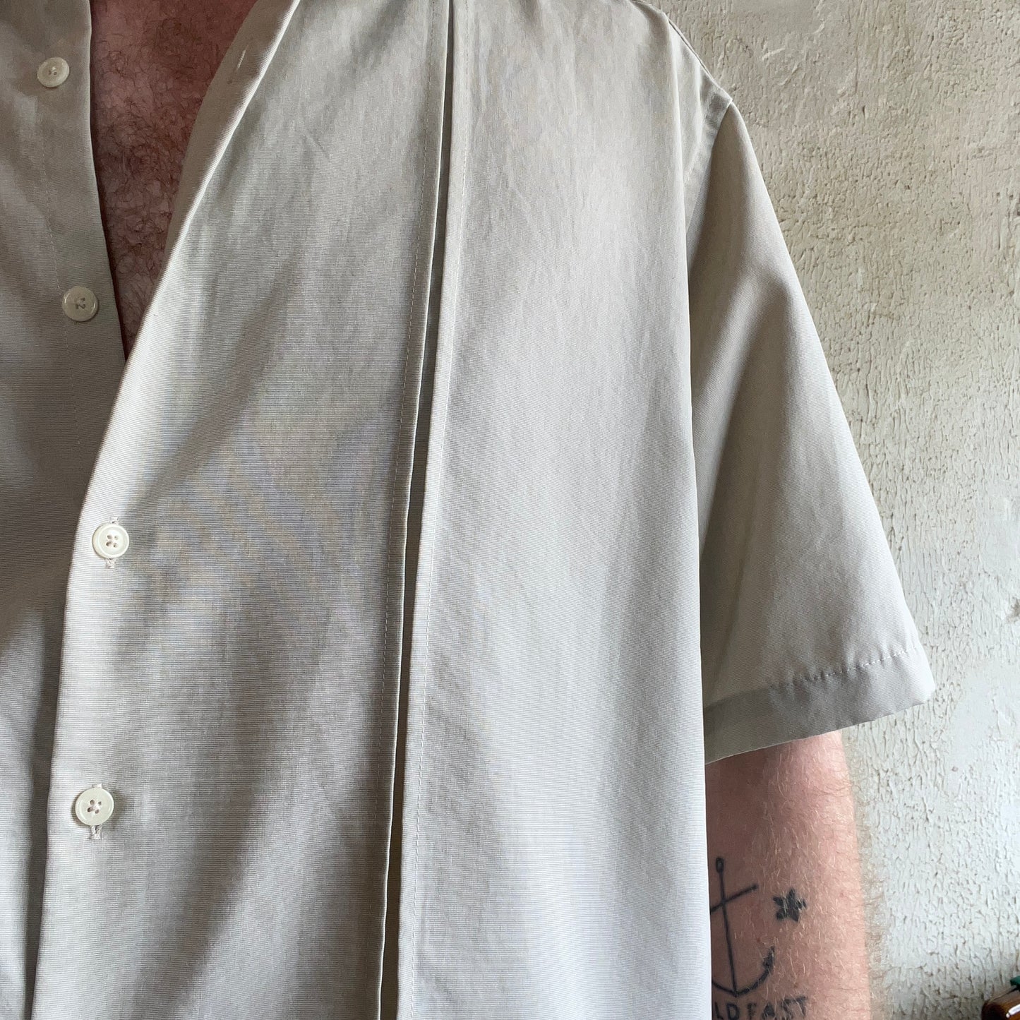 Axist Beige Pleated Button up Short Sleeve Shirt