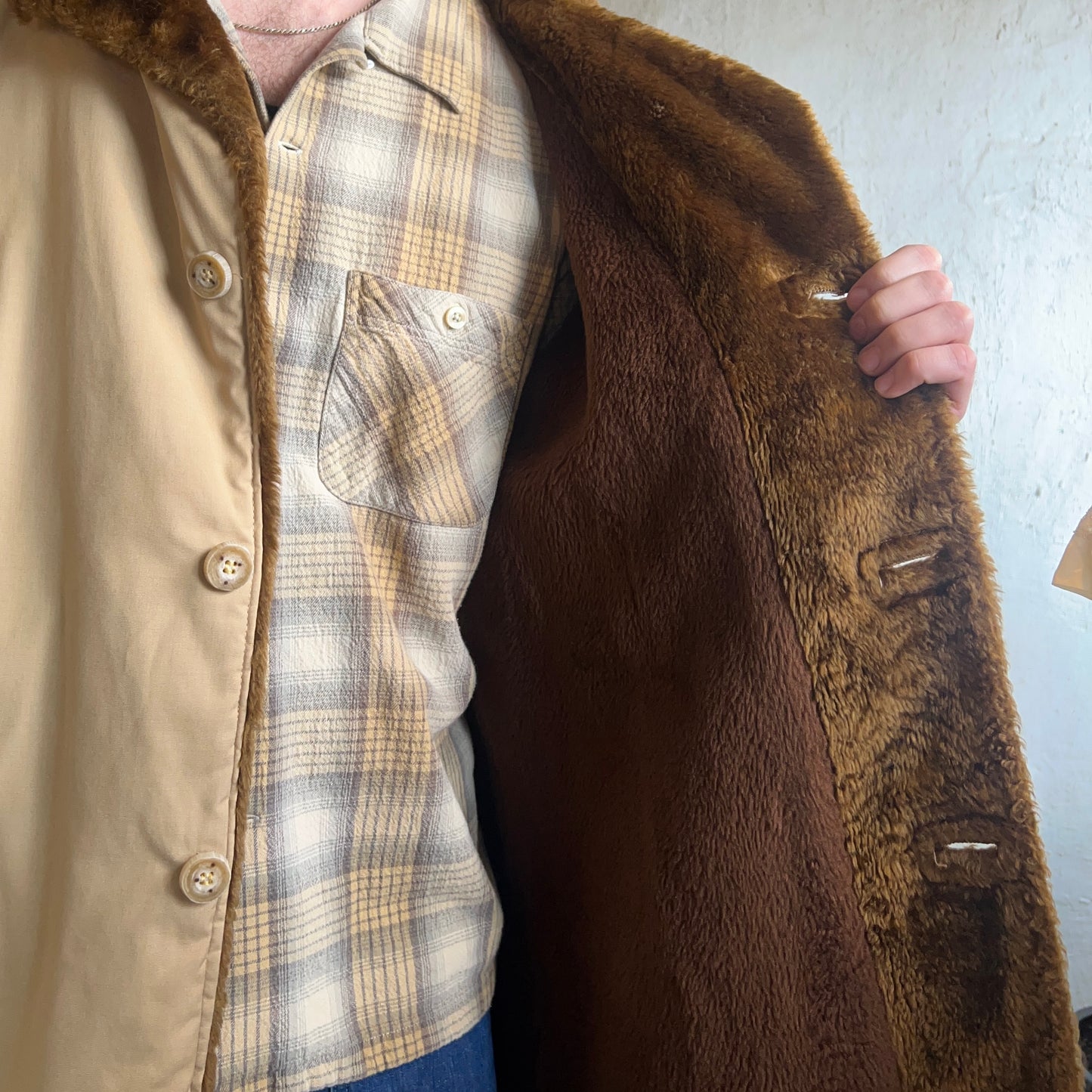 Sears Khaki Brown Faux Fur Lined Coat